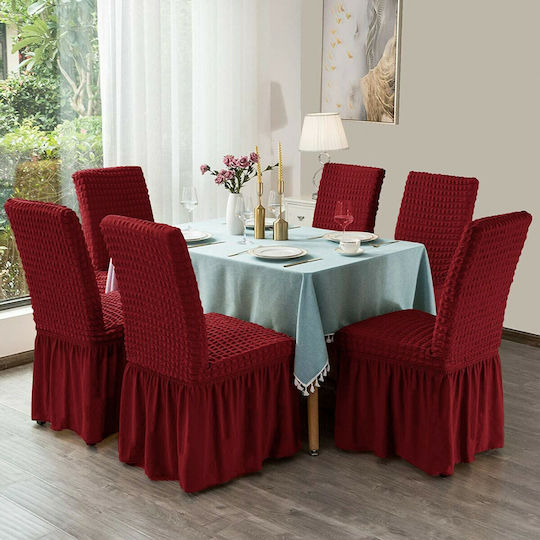 Ehome Elastic Cover for Chair Bordeaux With Back and Volant 6 pcs 6pcs EH-0158