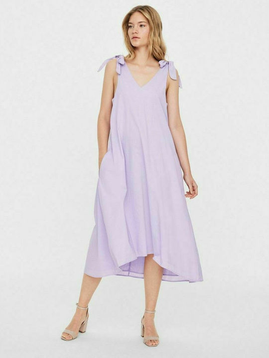 Vero Moda Midi All Day Φόρεμα Βαμβακερό Pastel Lilac