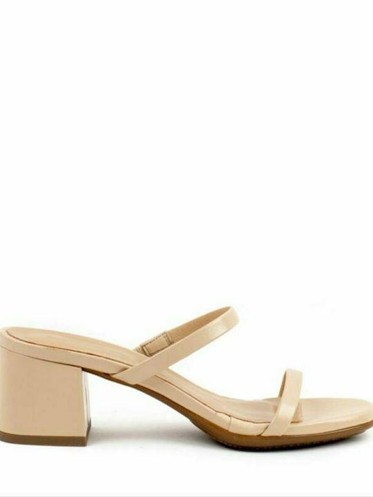 Sante Women's Sandals with Chunky Medium Heel In Beige Colour