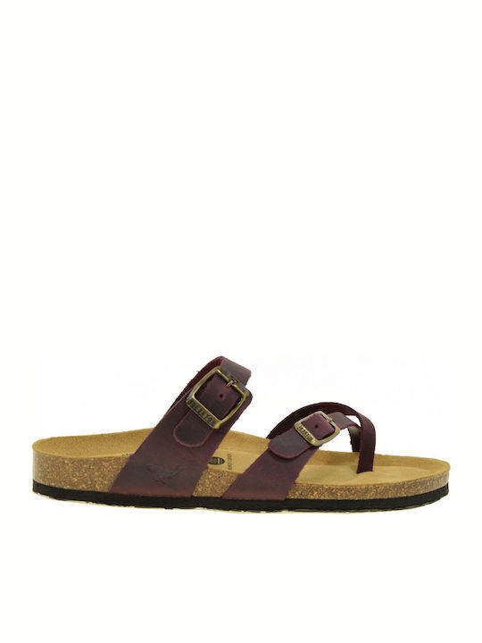 Leather Women's Flat Sandals Anatomic in Burgundy Color