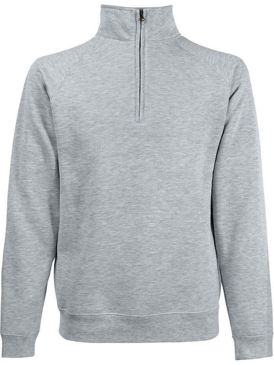 Fruit of the Loom Premium Zip Neck Men's Long Sleeve Promotional Sweatshirt Heather Grey