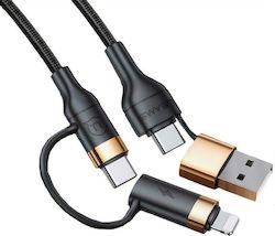Usams Braided USB to Lightning / Type-C Cable Μαύρο 1.2m (SJ483USB01)