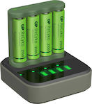 GP Batteries ReCyko B4D45 USB Charger 4 Batteries Ni-MH Size AA Set with 4x AA 2100mAh in Green color