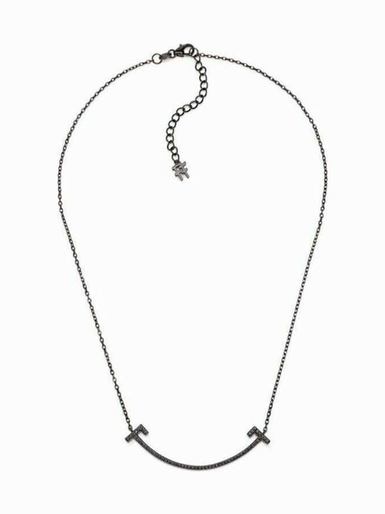 Folli Follie Silver Necklace with Black Zircon