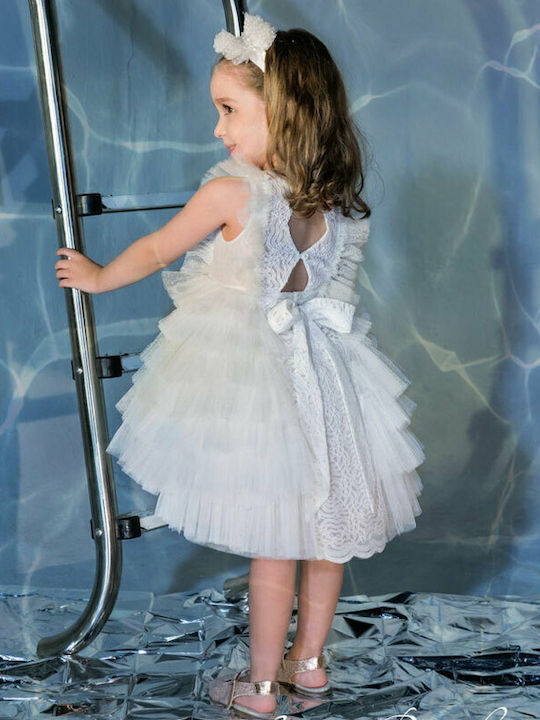 Stova Bambini White Baptism Clothing Set with Hair Accessories & Dress made of Lace 2pcs