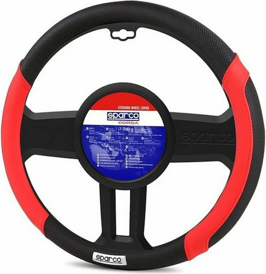 Sparco Husă Volan Auto C1113 cu Diametru 36-38cm din Piele ecologică Roșu