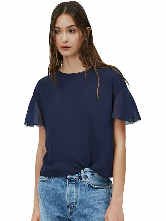 Pepe Jeans Geovanna Women's Summer Crop Top Short Sleeve Navy Blue