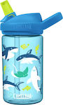 Camelbak Пластмасова бутилка за вода за деца с камшик Eddy Kids Sharks and Rays Светлосин 400мл