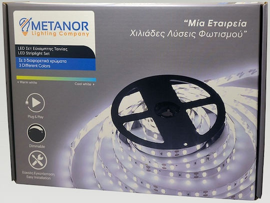 Metanor LED Strip 12V Cold White Light 5m Type SMD3528 with Power Supply