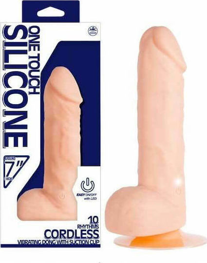 Nanma One Touch Silicone Cordless Ρεαλιστικό Dildo με Όρχεις και Βεντούζα Flesh 18cm