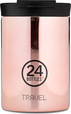 24Bottles Travel Tumbler Glass Thermos Stainless Steel BPA Free Pink 350ml with Mouthpiece