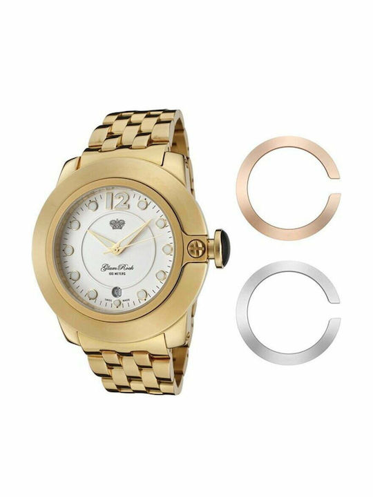 Glam Rock Damen Uhr mit Gold Metallarmband