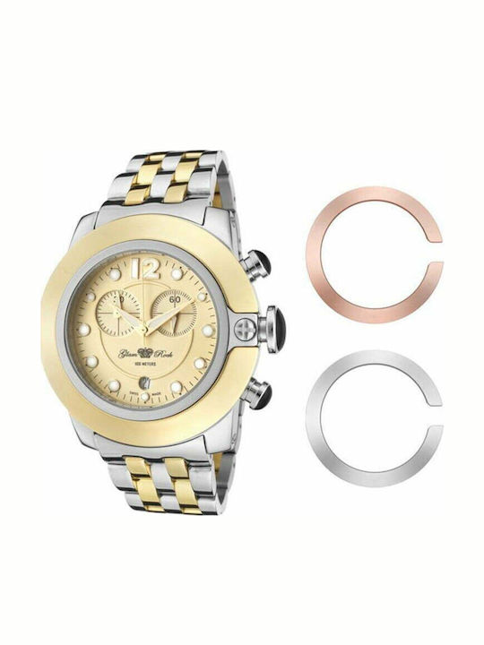 Glam Rock Γυναικείο Ρολόι 44mm Χρονογράφος Μπαταρίας με Μεταλλικό Μπρασελέ
