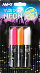 Carnival Face Painting Deco Neon Multicolour 3pcs