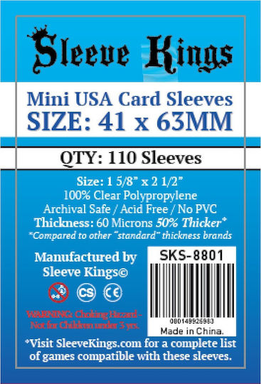 Mayday Games Kings Mini USA Card (41x63mm) Card Sleeves Mini American Size 110τμχ Διάφανες