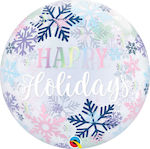 Μπαλόνι Foil Στρογγυλό Happy Holidays Snowflakes Πολύχρωμο 55εκ.