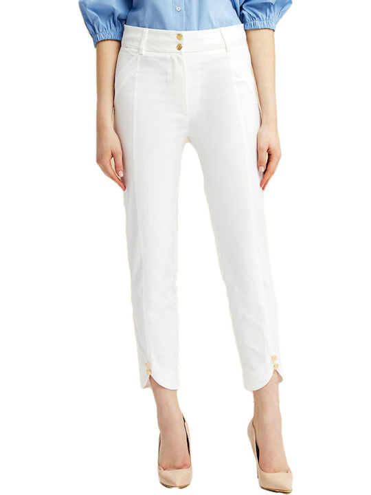 Forel Women's Cotton Capri Trousers in Slim Fit White