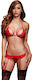 Baci Lingerie Lacy Bra Garter Open Crotch Panty Set Sexy Dessous-Set Red
