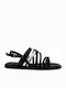 Karsea Leather Women's Flat Sandals with Strap in Black Color