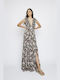 Glamorous Summer Maxi Evening Dress with Ruffle Brown