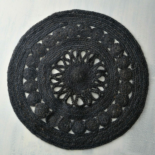 Rythmos Cougar Rug Round Summer Wicker Black Velvet-Black Metal