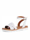 Leather Women's Flat Sandals with Strap in White Color