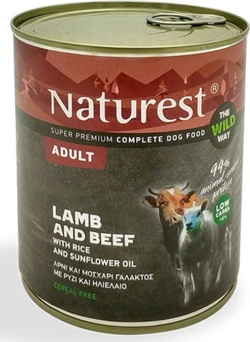 Naturest Beef Nassfutter Hunde in Dose mit Lamm, Kalb und Reis ohne Getreide 800gr