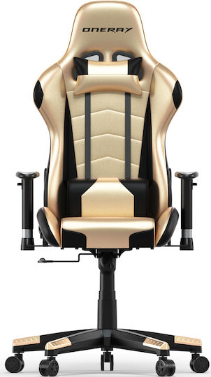 Oneray D0917 Artificial Leather Gaming Chair with Adjustable Arms Gold