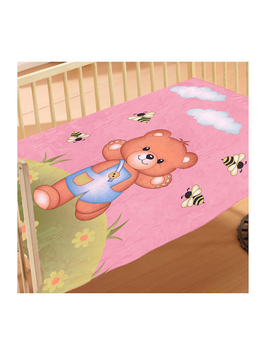 Dimcol Blanket Cot Teddy Bear Velvet Pink 110x1...