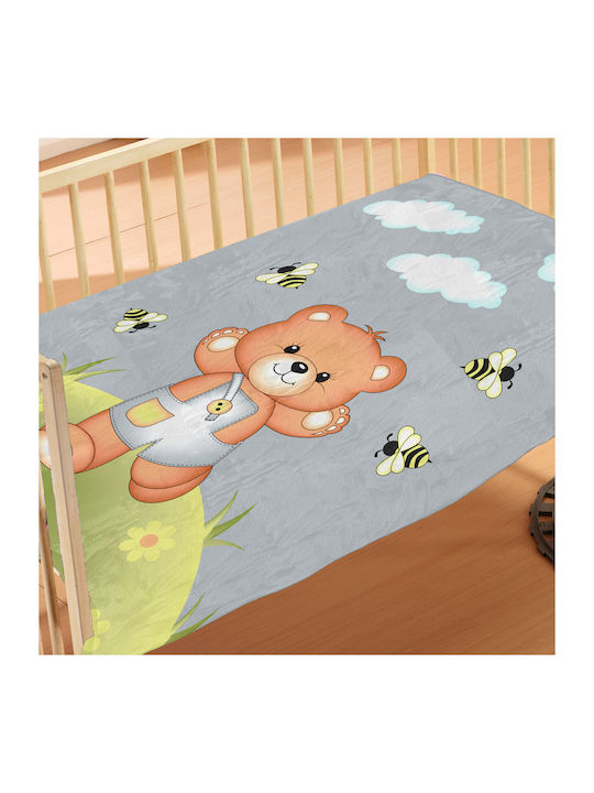 Dimcol Blanket Cot Teddy Bear Velvet Gray 110x1...