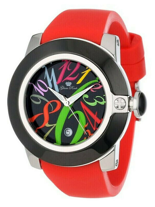 Glam Rock Γυναικείο Ρολόι 44mm Μπαταρίας με Κόκκινο Καουτσούκ Λουράκι