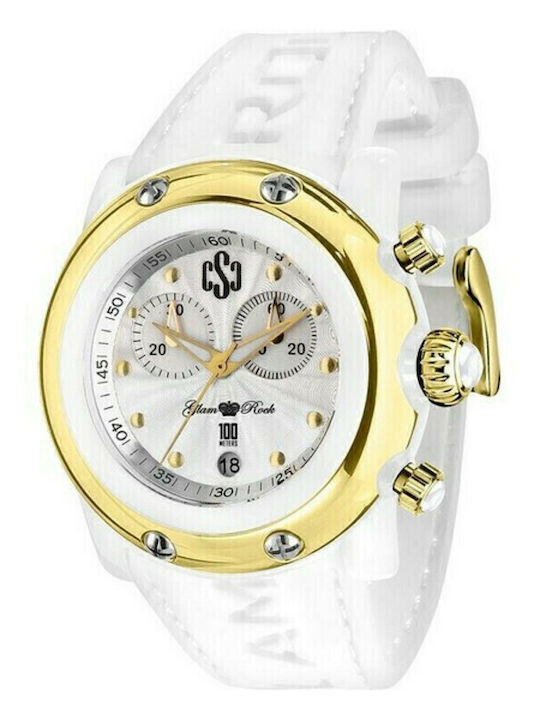 Glam Rock Γυναικείο Ρολόι 46mm Μπαταρίας με Λευκό Καουτσούκ Λουράκι