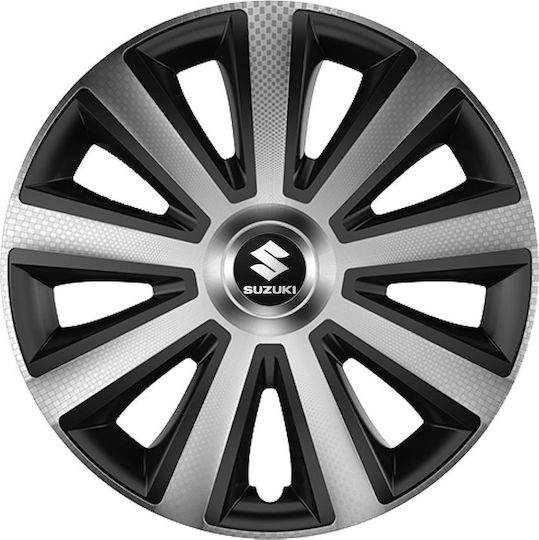 Versaco Комплект тапи за колела на автомобил Aviator Carbon с Марка Сузуки 4бр 14" Сребрист