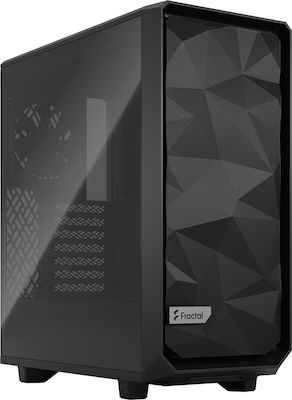 Fractal Design Meshify 2 Compact Light Tempered Glass Гейминг Midi Tower Компютърна кутия със странично прозорче Черно