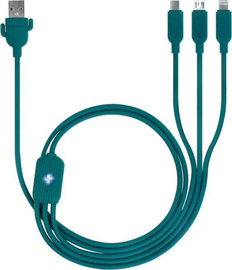 Legami Milano Three Hugs Редовен USB към Мълния / Type-C / микро USB Кабел 2.8Спецификация Зелен 1м (CCA0001)