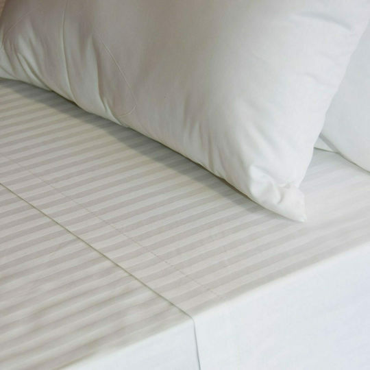 Decocraft Satin Stripe Hotel Sheet White Single 170x260cm Cotton & Polyester