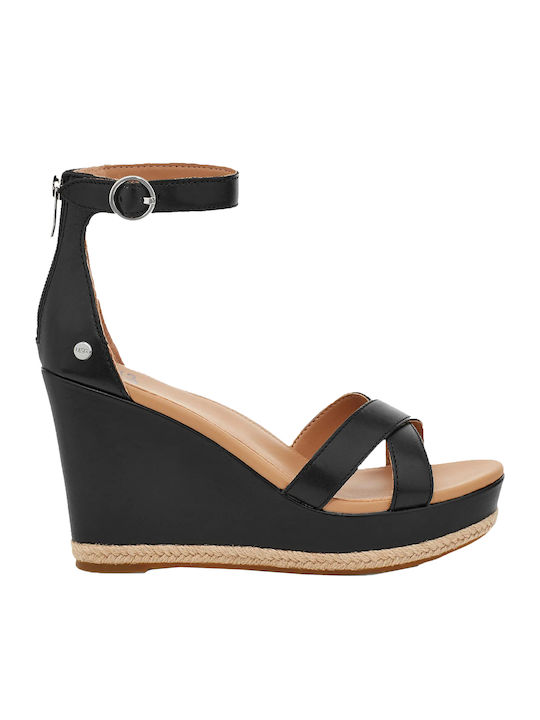 Ezrah Women's Leather Ankle Strap Platforms Black