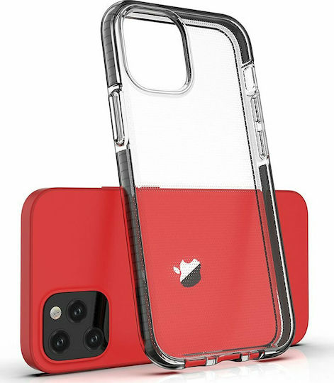 Hurtel Spring Back Cover Σιλικόνης 1mm Σετ με Τζαμάκι Μαύρο (iPhone 12 / 12 Pro)