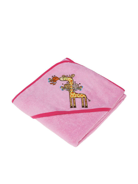 Laken Baby Hooded Towel Jirafa Pink 100x100cm