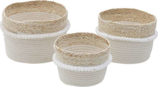 Inart Set Dekorative Körbe Korbweide Weiß Beige 28x28cm 3Stücke