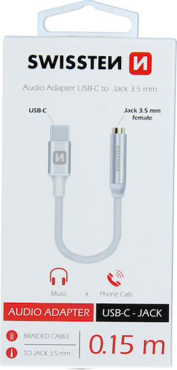 Swissten Μετατροπέας USB-C male σε 3.5mm female Ασημί 1τμχ 73501302