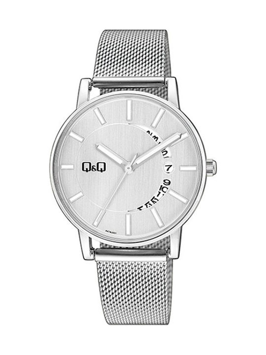 Q&Q Watch Battery with Silver Metal Bracelet