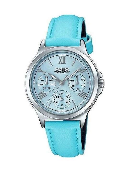 Casio Pelle Uhr Chronograph mit Blau Lederarmband