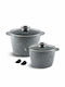 Edenberg Pots Set of Aluminum with Stone Coating Grey 4pcs