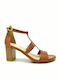 Ragazza Leather Women's Sandals Tabac Brown with Chunky Medium Heel