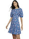 Summer Mini Dress with Ruffle Blue