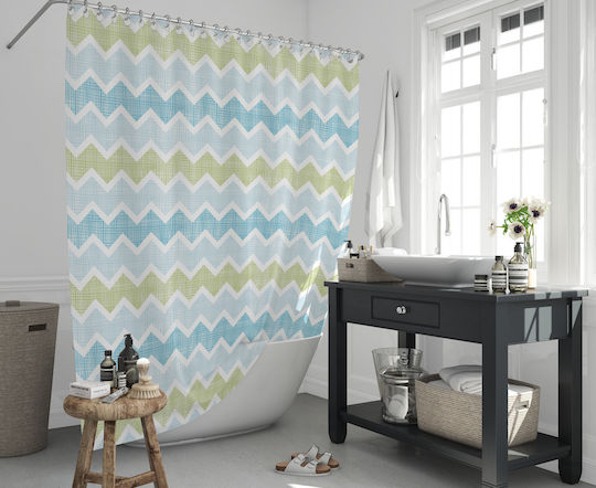 Lino Home Zigzag Perdea de Baie Țesătură 180x200cm Verde