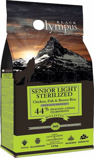 Black Olympus Senior Light & Sterilized 2kg Trockenfutter mit wenig Getreide für ältere sterilisierte Hunde mit Brauner Reis, Huhn und Fisch
