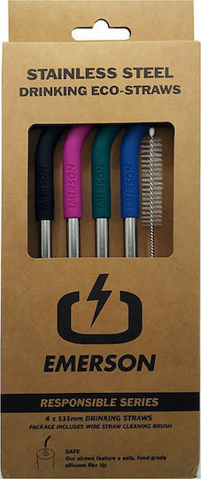 Emerson Straw Metallic Colorful από Ανοξείδωτο Ατσάλι with Brush 211.EU99.08P 5pcs