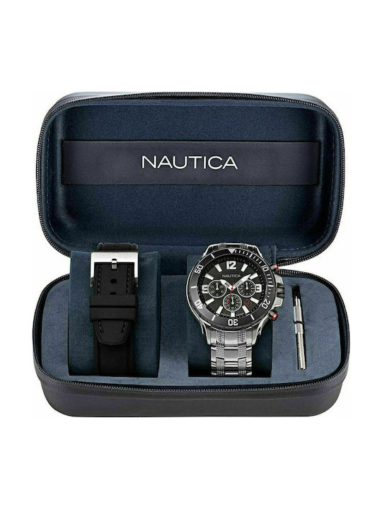 Nautica NST Uhr Chronograph Batterie mit Silber Metallarmband